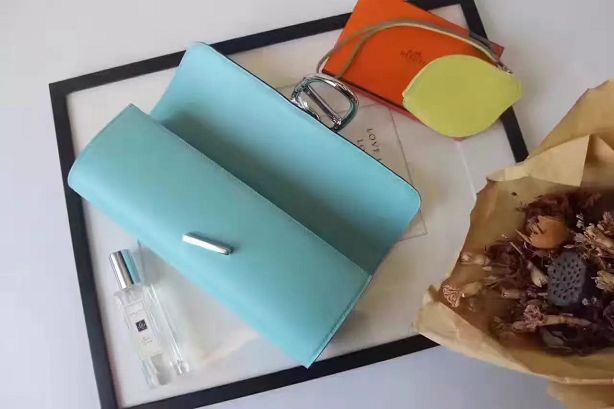 Hermes original calfskin handmade egee clutch E001 lake blue