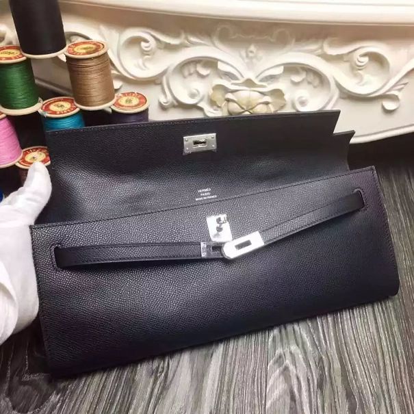 hermes original epsom leather kelly cut 31 clutch H031 black