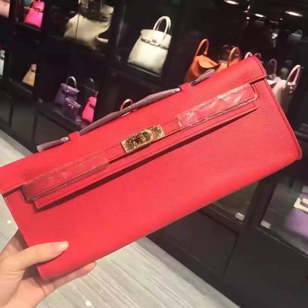 hermes original epsom leather kelly cut 31 clutch H031 red