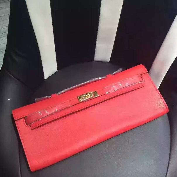 hermes original epsom leather kelly cut 31 clutch H031 red