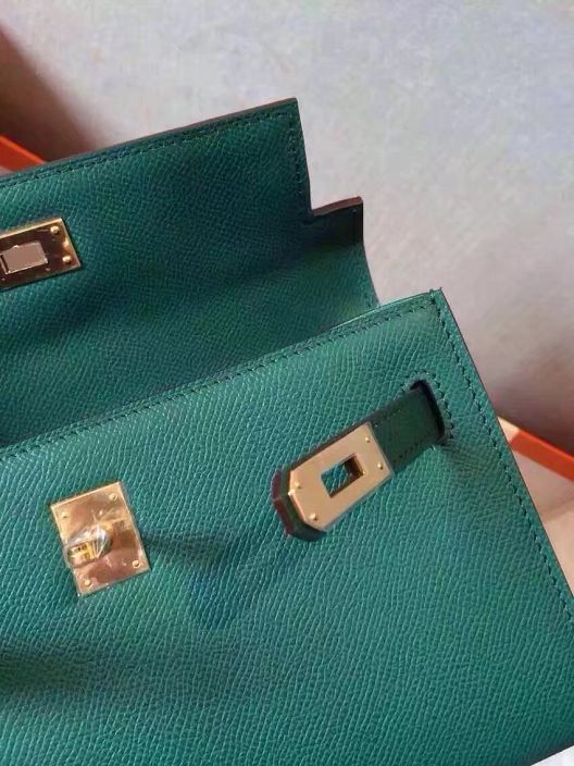 2017 hermes original epsom leather mini kelly 22 clutch K012 green