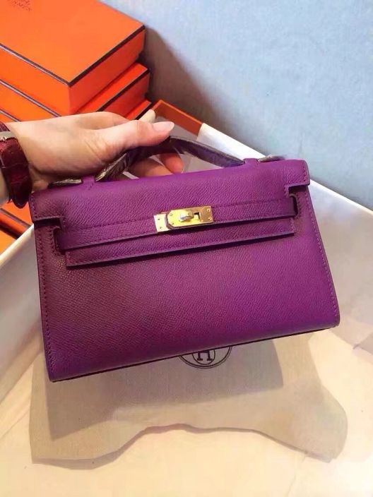 2017 hermes original epsom leather mini kelly 22 clutch K012 purple