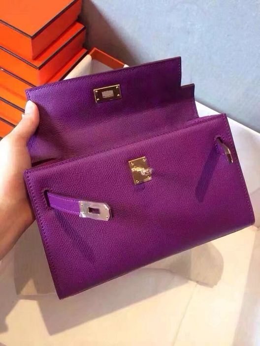 2017 hermes original epsom leather mini kelly 22 clutch K012 purple