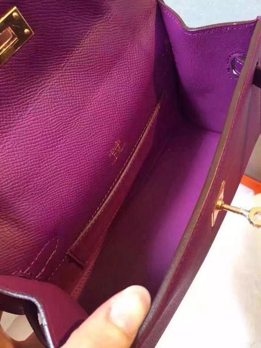 2017 hermes original epsom leather mini kelly 22 clutch K012 purple