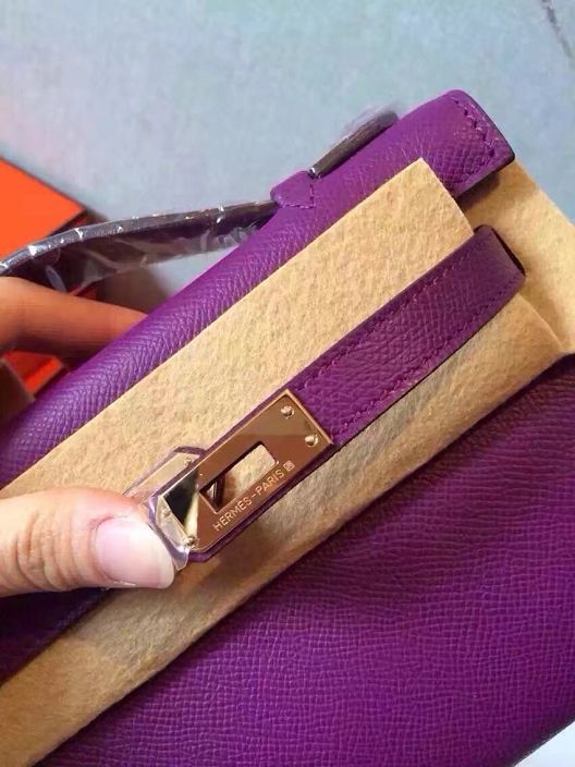 2017 hermes original epsom leather mini kelly 22 clutch K012 purple