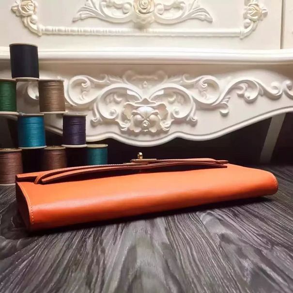 hermes original swfit leather kelly cut 31 clutch H032 orange