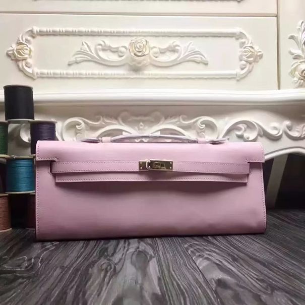 hermes original swfit leather kelly cut 31 clutch H032 pink