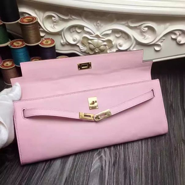 hermes original swfit leather kelly cut 31 clutch H032 pink