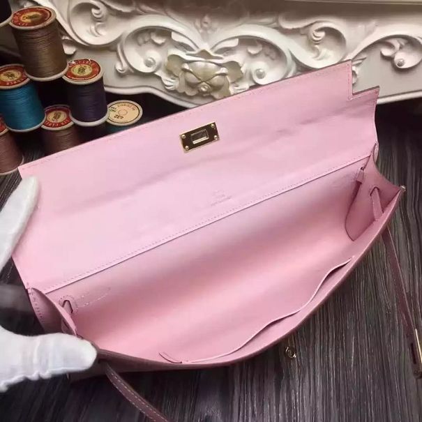 hermes original swfit leather kelly cut 31 clutch H032 pink