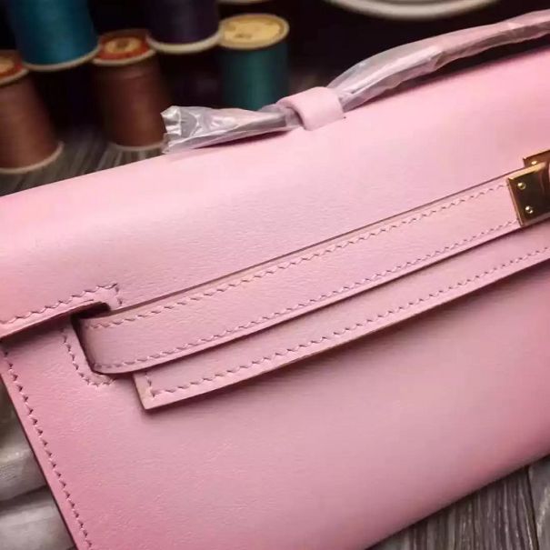 hermes original swfit leather kelly cut 31 clutch H032 pink