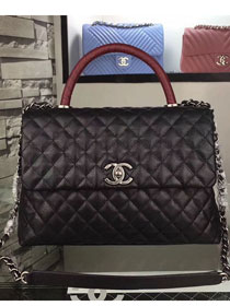 CC original grained leather flap bag with top handle medium A92991 black 