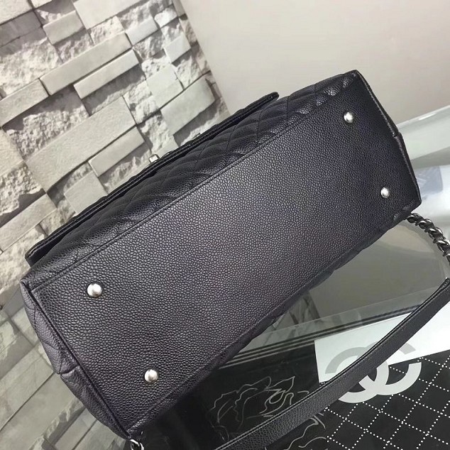 CC original grained leather flap bag with top handle medium A92991 black 