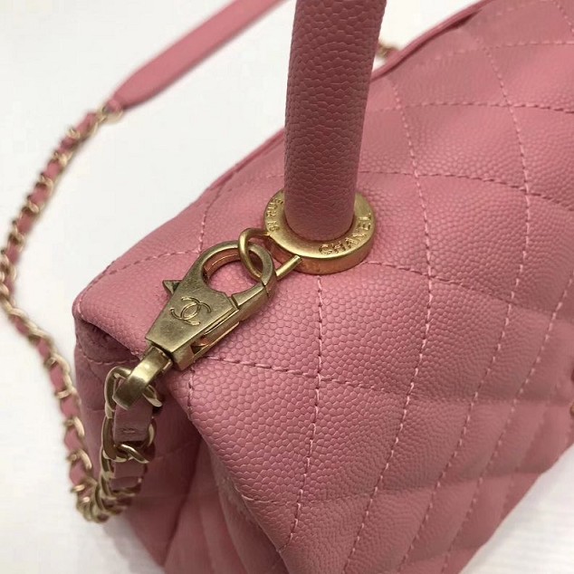 2017 CC original grained leather flap bag with top handle medium A92990 pink