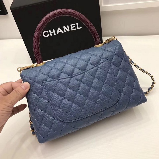2017 CC original grained leather flap bag with top handle medium A92990 light blue 