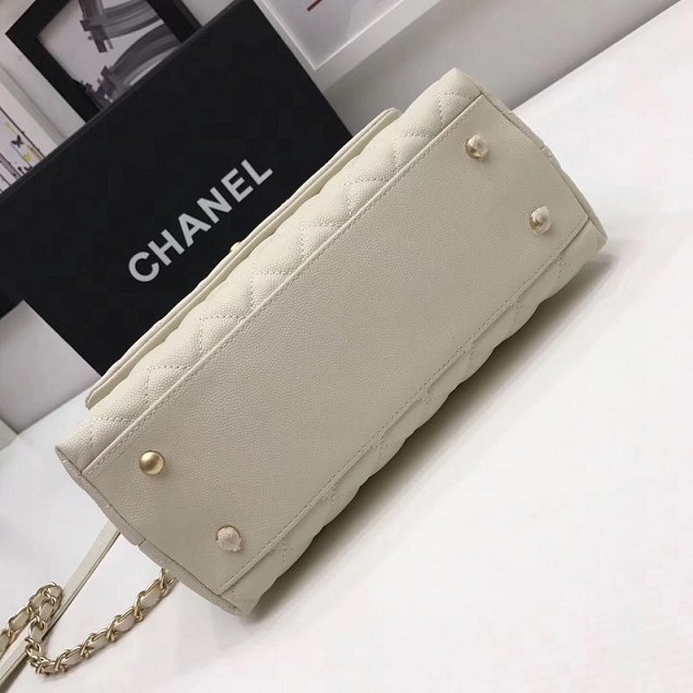 2017 CC original grained leather flap bag with top handle medium A92990 white