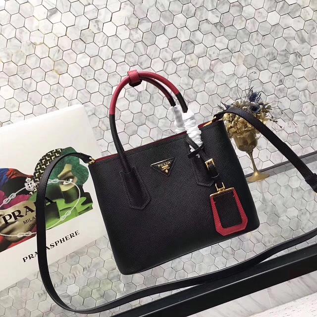 Prada medium saffiano lux tote original leather bag bn2755 black&red