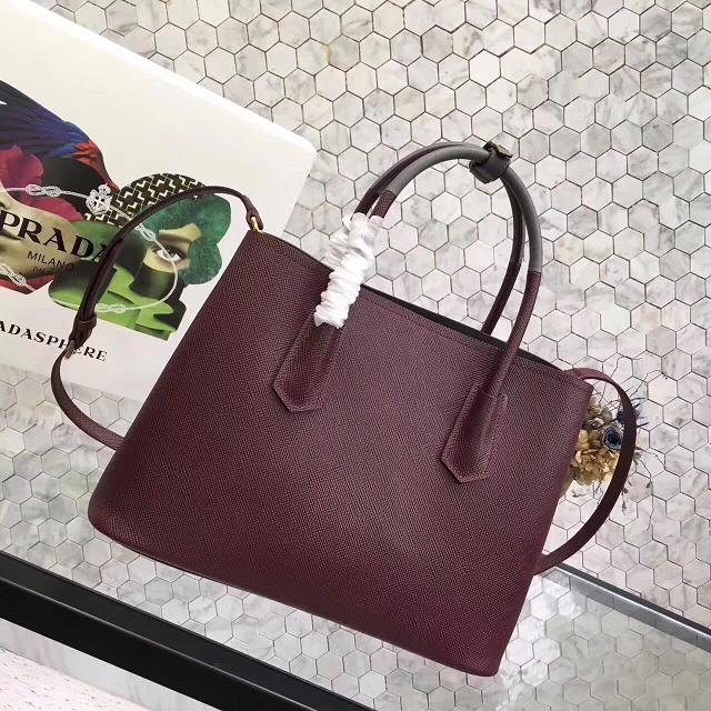 Prada medium saffiano lux tote original leather bag bn2755 burgundy&gray