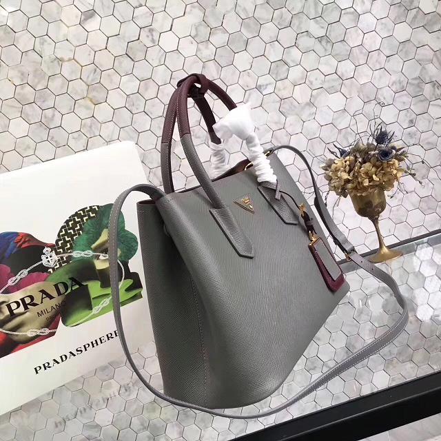 2017 prada medium saffiano lux tote original leather bag bn2755 gray&burgundy