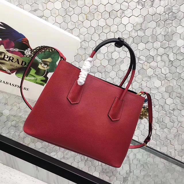 2017 prada medium saffiano lux tote original leather bag bn2755 red&black