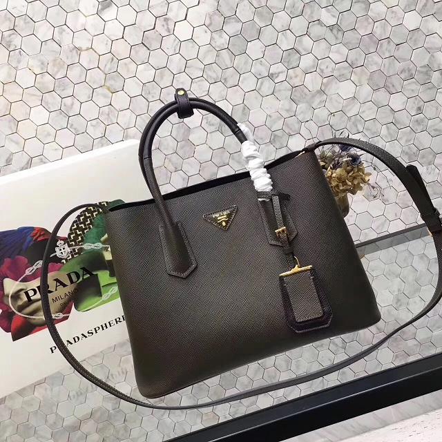 Prada saffiano lux tote original leather bag bn2756 olive-green