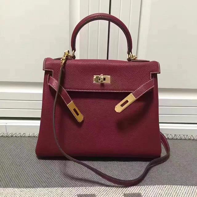 Hermes imported togo leather kelly 28 bag K0028 burgundy