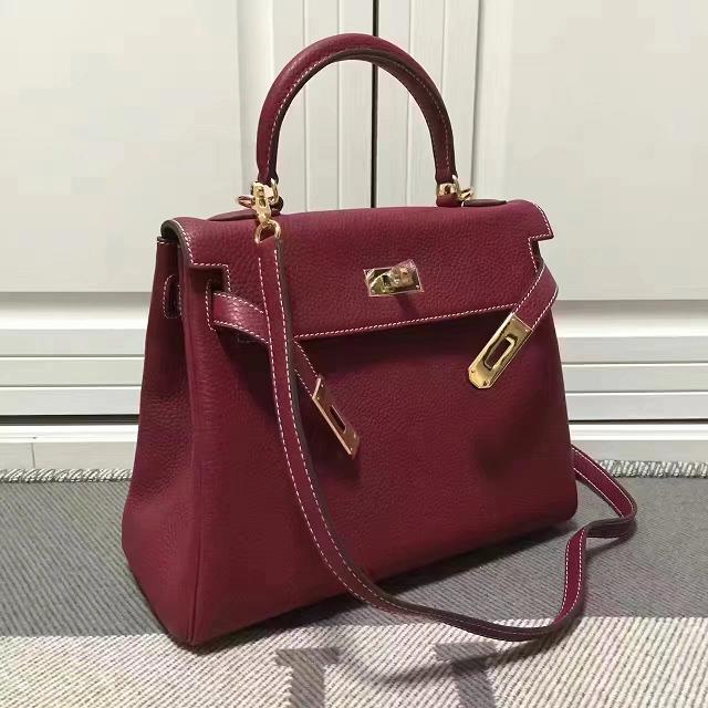 Hermes imported togo leather kelly 28 bag K0028 burgundy