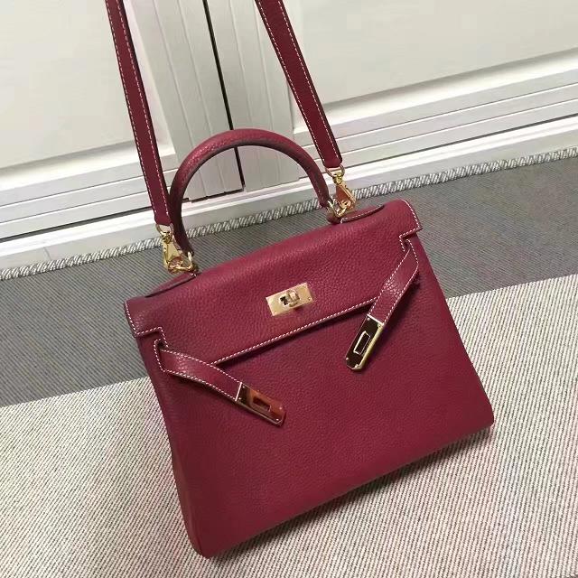 Hermes imported togo leather kelly 28 bag K0028 burgundy