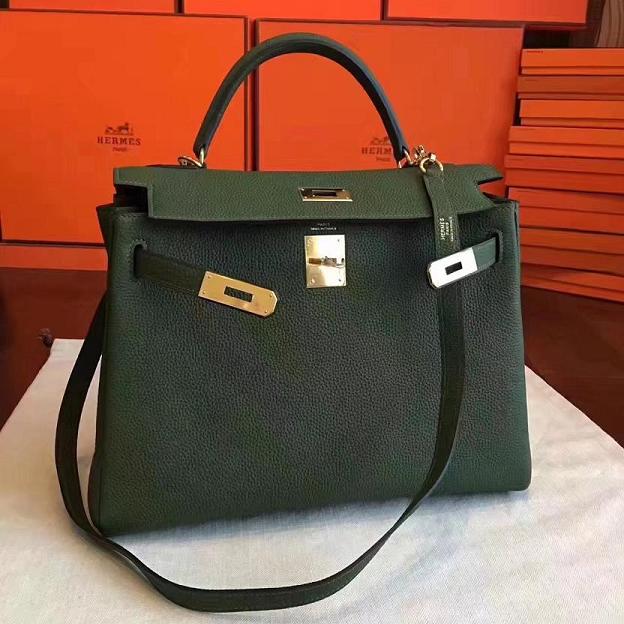 Hermes original togo leather kelly 28 bag K28 vert veronese