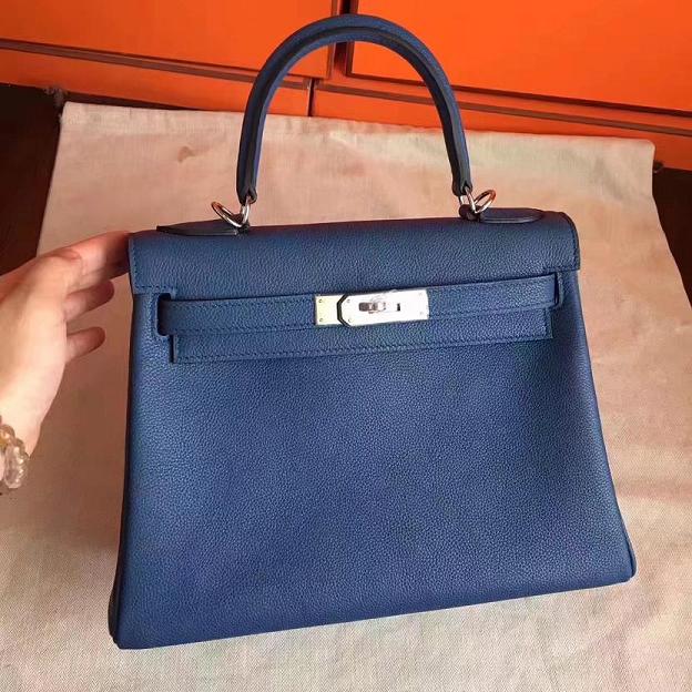 Hermes original togo leather kelly 28 bag K28 deep blue