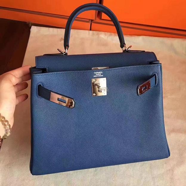 Hermes original togo leather kelly 28 bag K28 deep blue