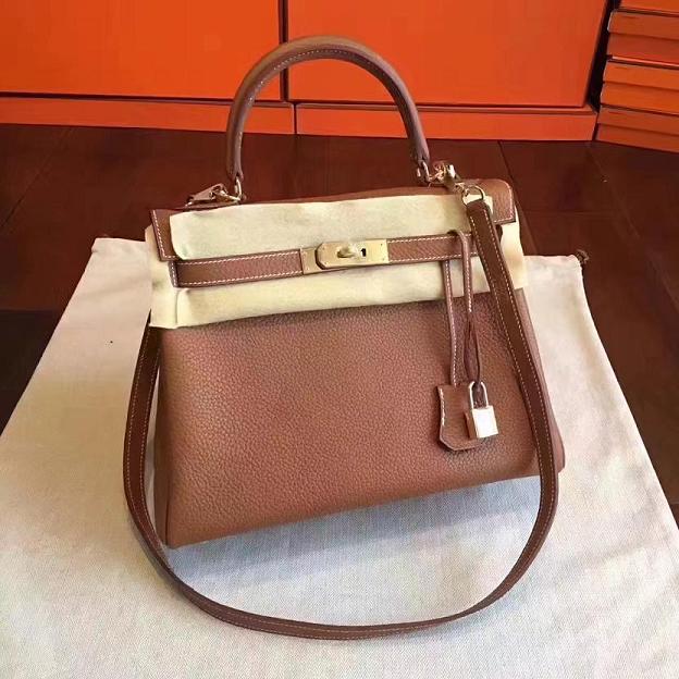 Hermes original togo leather kelly 25 bag K25 coffee