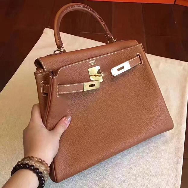 Hermes original togo leather kelly 25 bag K25 coffee