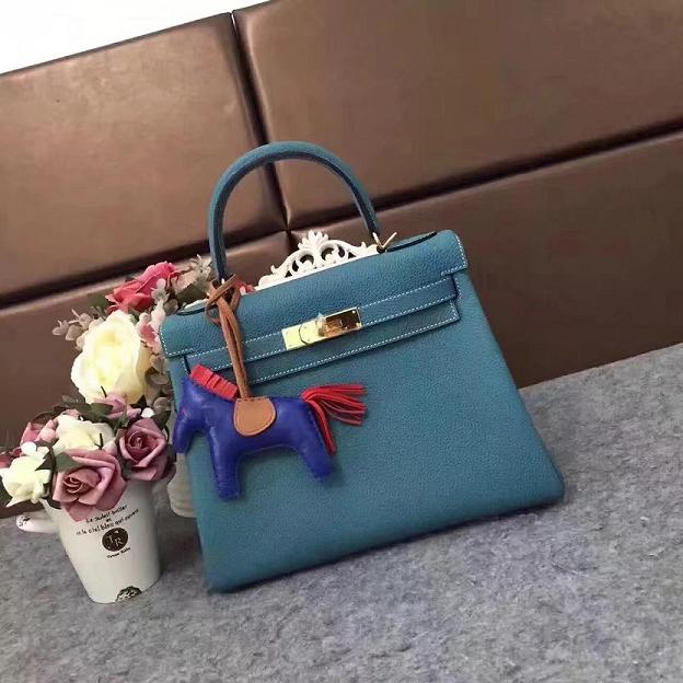 Hermes original togo leather kelly 32 bag K32 blue