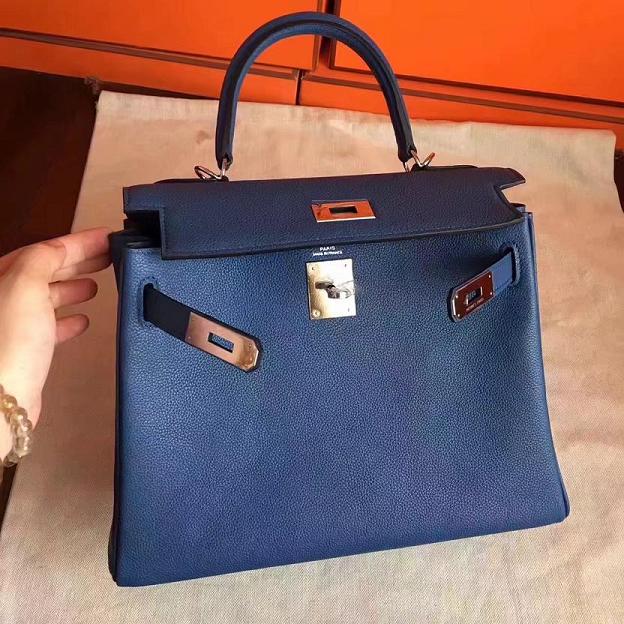 Hermes original togo leather kelly 25 bag K25 deep blue