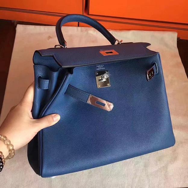 Hermes original togo leather kelly 25 bag K25 deep blue