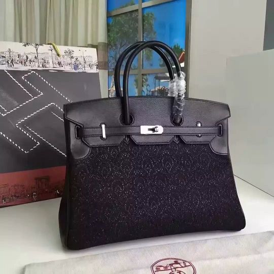 2017 hermes original calfskin fabric birkin 30 bag HF030 black