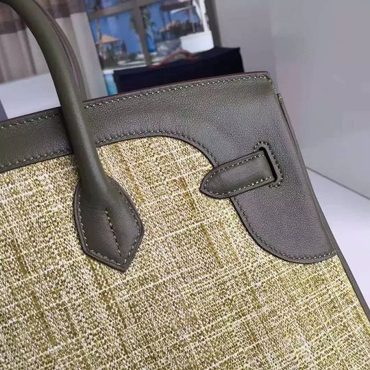 2017 hermes original calfskin fabric birkin 30 bag HF030 blackish green
