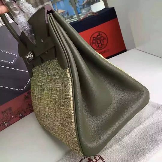 2017 hermes original calfskin fabric birkin 30 bag HF030 blackish green
