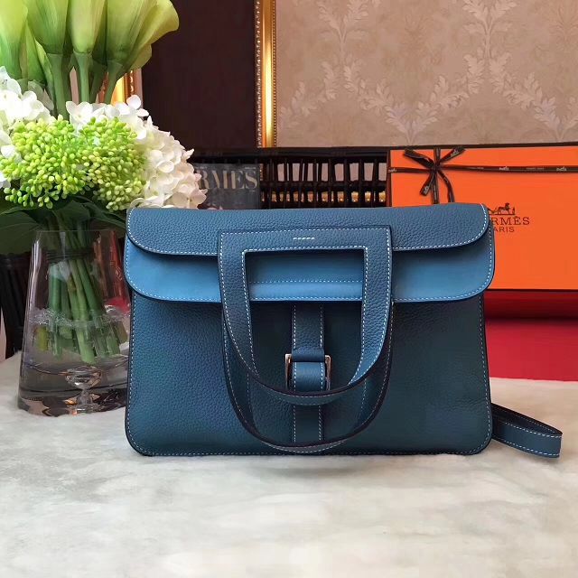 Hermes original togo leather halzan 31 bag H031 blue