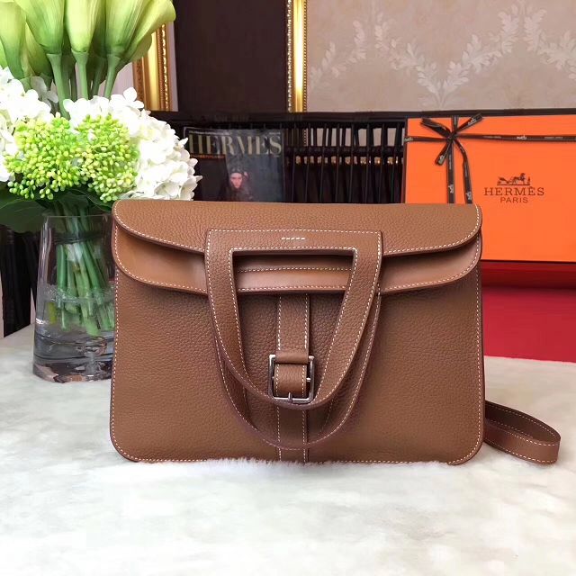 Hermes original togo leather halzan 31 bag H031 coffee