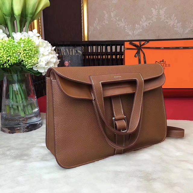 Hermes original togo leather halzan 31 bag H031 coffee