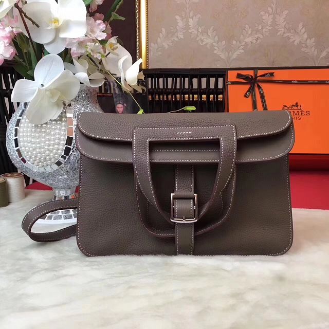 Hermes original togo leather halzan 31 bag H031 gray