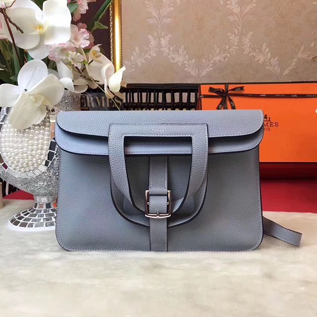 Hermes original togo leather halzan 31 bag H031 light blue