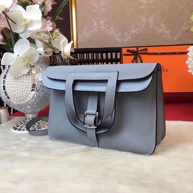 Hermes original togo leather halzan 31 bag H031 light blue