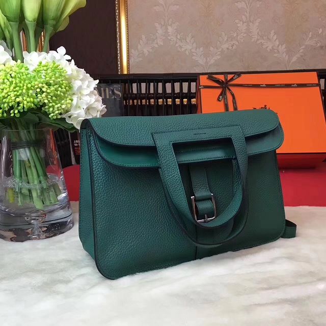 Hermes original togo leather halzan 31 bag H031 vert fonce