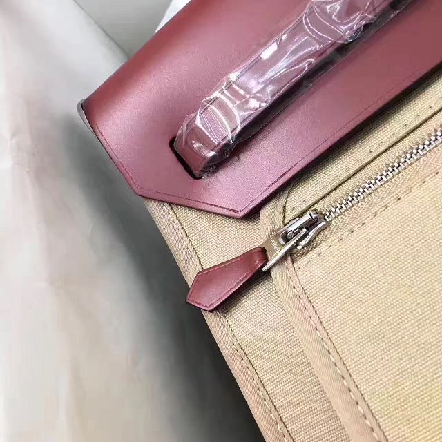 Hermes original canvas&calfskin leather small her bag H031 H31 beige&wine