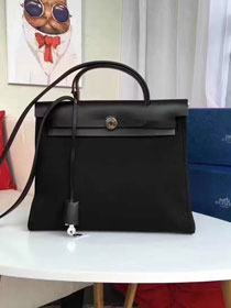 2017 hermes calfskin leather&canvas her bag H31 black