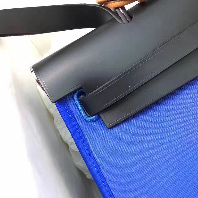 Hermes original canvas&calfskin leather small her bag H031 black&blue