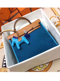 Hermes original canvas&calfskin leather small her bag H031 coffee&blue