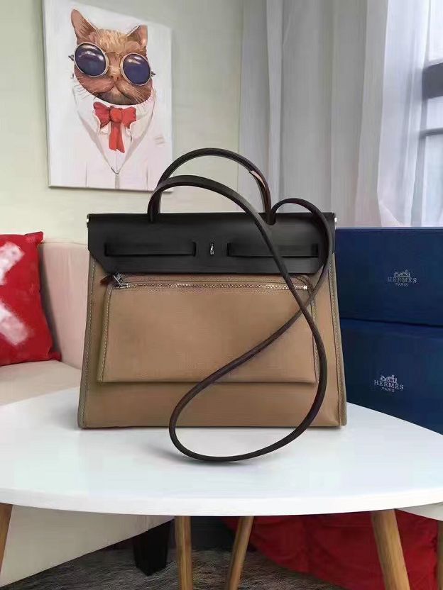 2017 hermes calfskin leather&cabas her bag H31 coffee&black